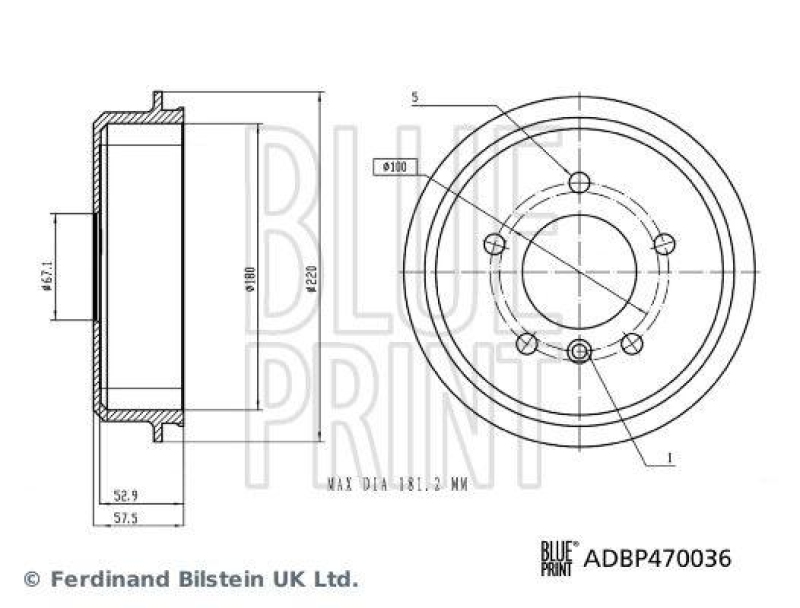 BLUE PRINT ADBP470036 Bremstrommel für Mercedes-Benz PKW