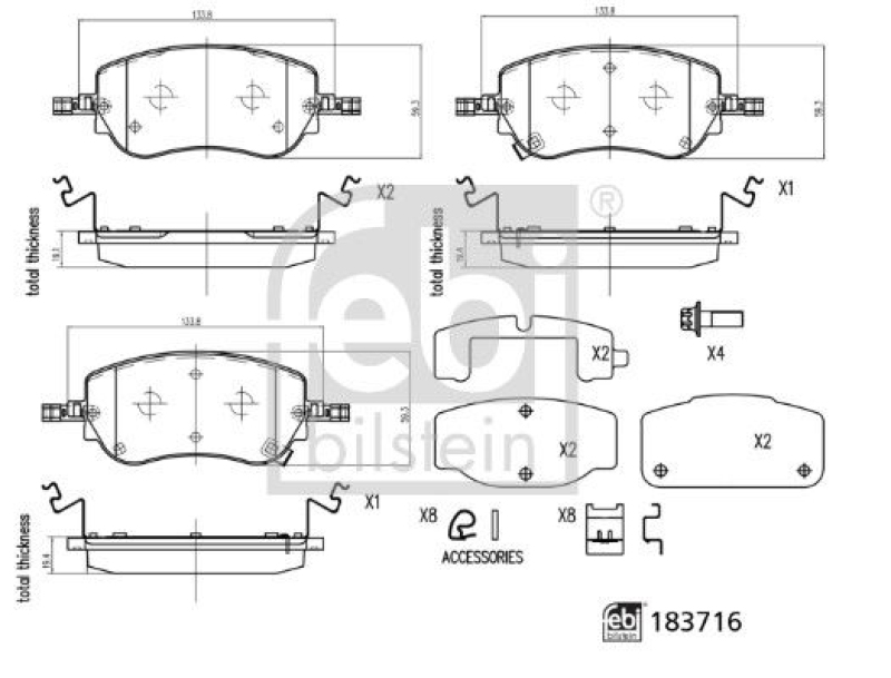 FEBI BILSTEIN 183716 Bremsbelagsatz mit Befestigungsmaterial für Fiat