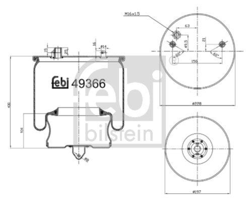 FEBI BILSTEIN 49366 Luftfederbalg mit Stahlkolben für Volvo