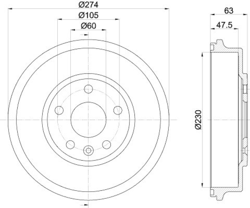 HELLA 8DT 355 302-601 Bremstrommel für CHEVROLET