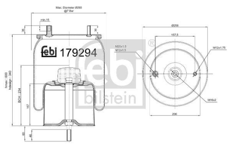 FEBI BILSTEIN 179294 Luftfederbalg mit Stahlkolben und Kolbenstange für Gigant