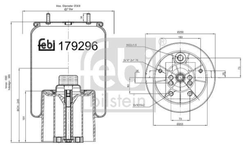 FEBI BILSTEIN 179296 Luftfederbalg mit Kunststoffkolben für Bergische Achsen