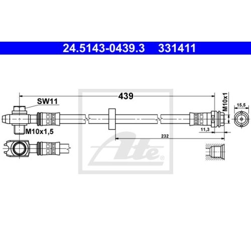 ATE 24.5143-0439.3 Bremsschlauch für AUDI SEAT SKODA VW