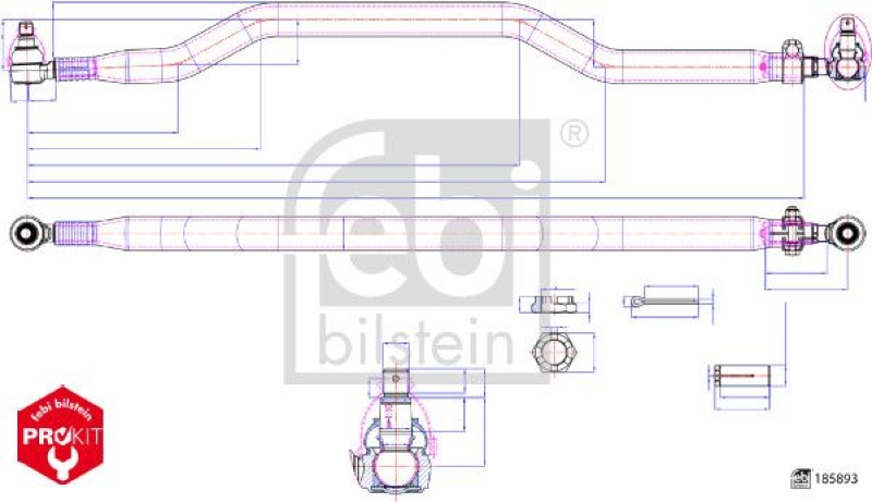 FEBI BILSTEIN 185893 Spurstange mit Kronenmuttern und Splinten für Iveco