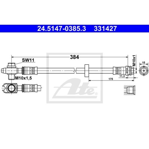 ATE 24.5147-0385.3 Bremsschlauch für SEAT AROSA / VW LUPO/POLO III