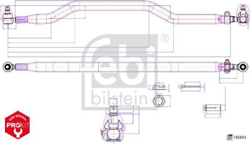 FEBI BILSTEIN 185893 Spurstange mit Kronenmuttern und Splinten für Iveco