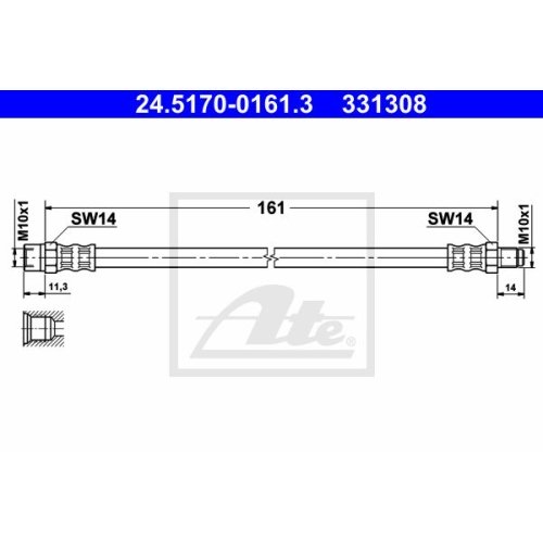 ATE 24.5170-0161.3 Bremsschlauch für AUDI SEAT VW