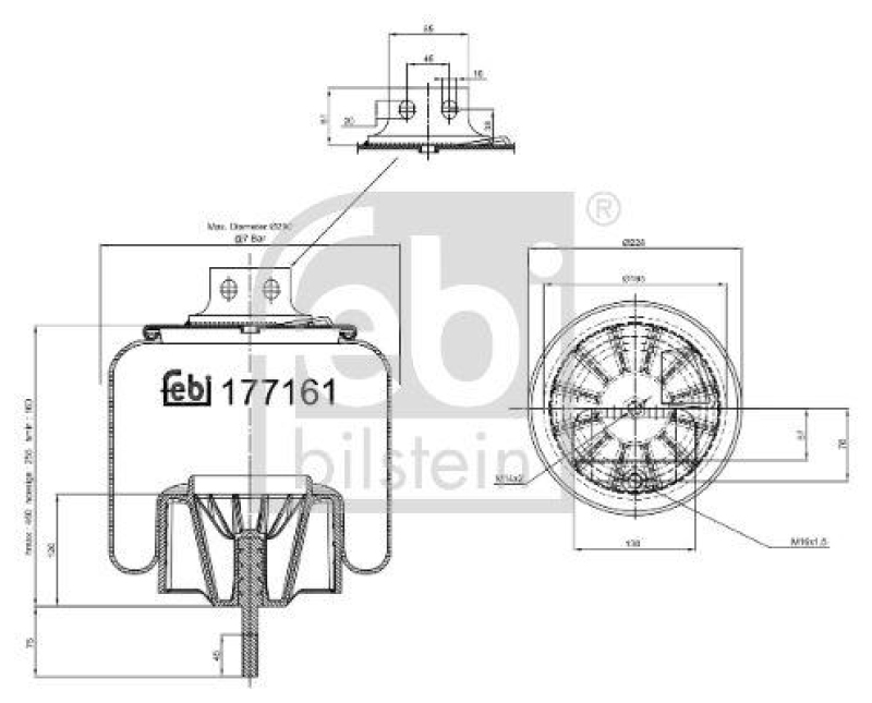 FEBI BILSTEIN 177161 Luftfederbalg mit Stahlkolben und Kolbenstange für Iveco