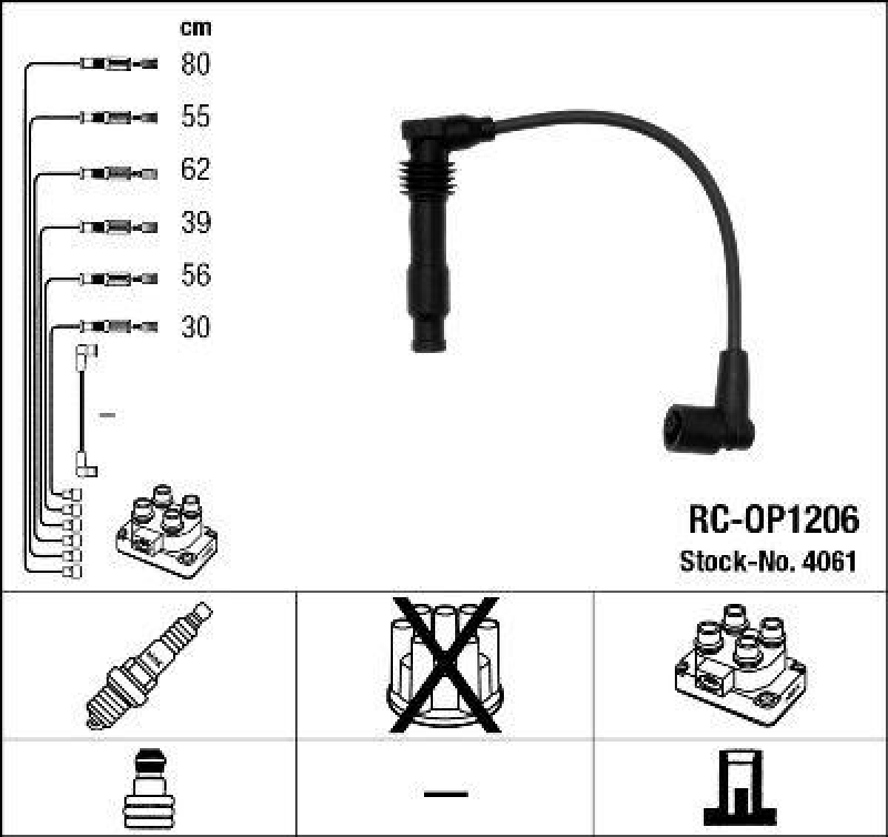 NGK 4061 Zündleitungssatz RC-OP1206 |Zündkabel