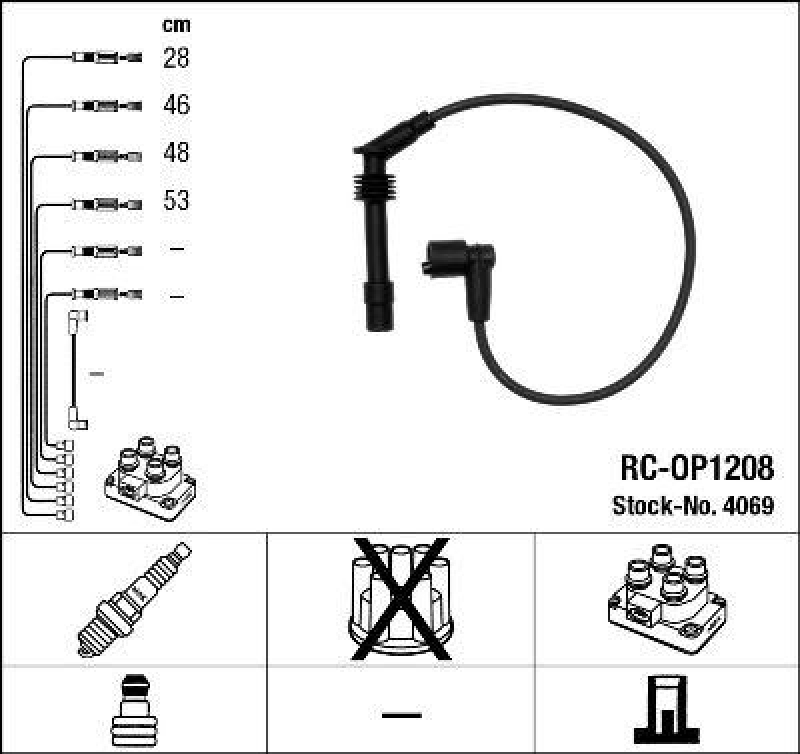 NGK 4069 Zündleitungssatz RC-OP1208 |Zündkabel