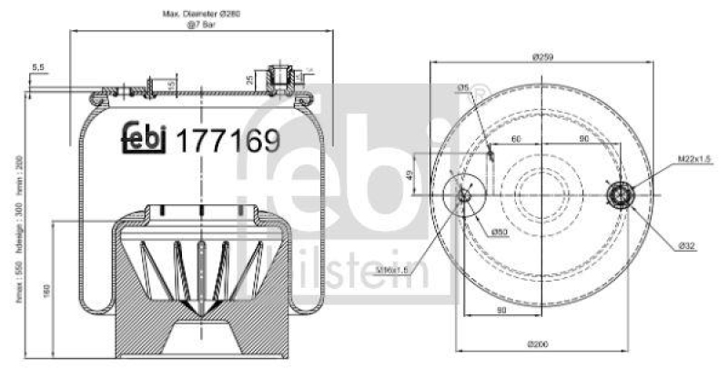 FEBI BILSTEIN 177169 Luftfederbalg mit Stahlkolben für Mercedes-Benz