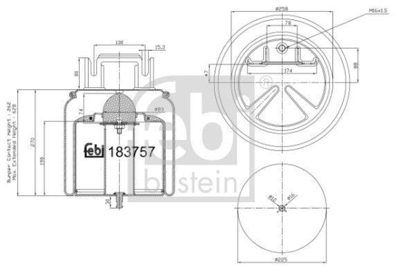 FEBI BILSTEIN 183757 Luftfederbalg mit Stahlkolben und Kolbenstange für Volvo