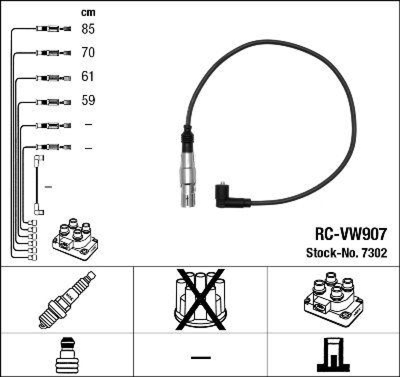 NGK 7302 Zündleitungssatz RC-VW907 |Zündkabel