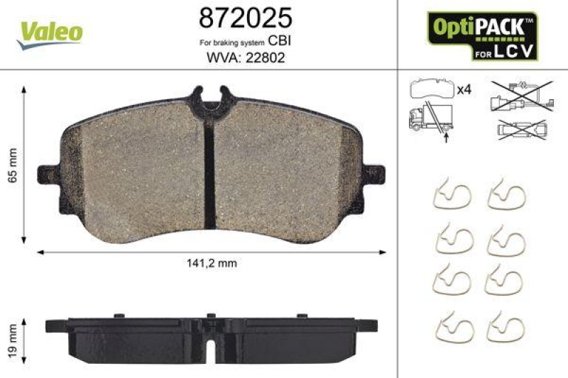 VALEO 872025 LCV Brake Pads MAN TGE