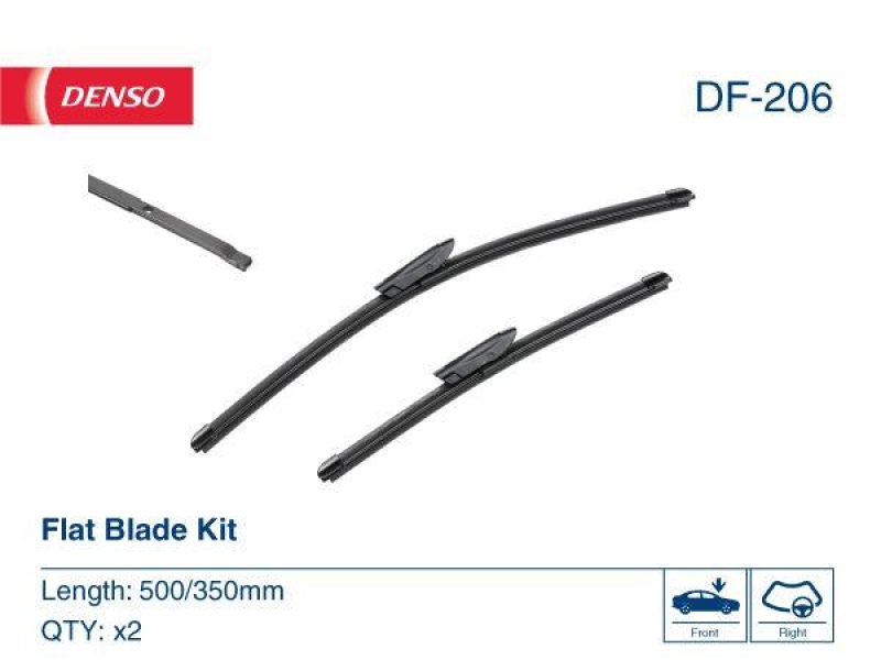 DENSO DF-206 Wischer Flat Blade KIT SMART FORTWO Convertible (453) 1.0 (15-)