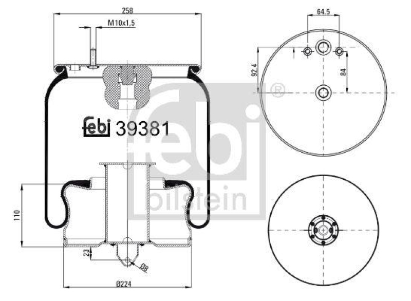 FEBI BILSTEIN 39381 Luftfederbalg mit Stahlkolben für Volvo