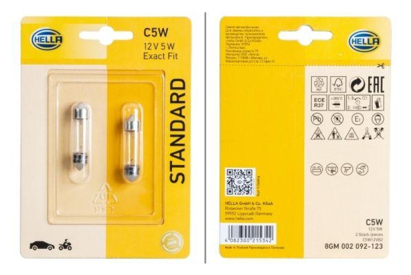 HELLA 8GM 002 092-123 Glühleuchte 12V C5W SV8,5-8