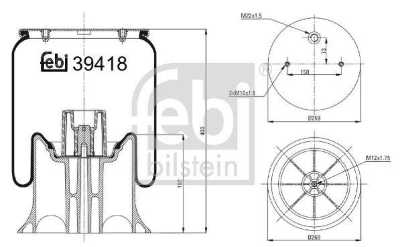 FEBI BILSTEIN 39418 Luftfederbalg mit Kunststoffkolben für Schmitz Cargobull