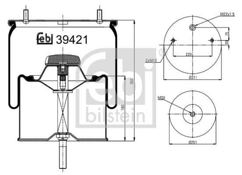 FEBI BILSTEIN 39421 Luftfederbalg mit Stahlkolben und Kolbenstange für Gigant