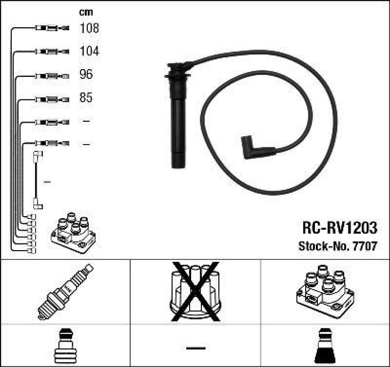 NGK 7707 Zündleitungssatz RC-RV1203 |Zündkabel