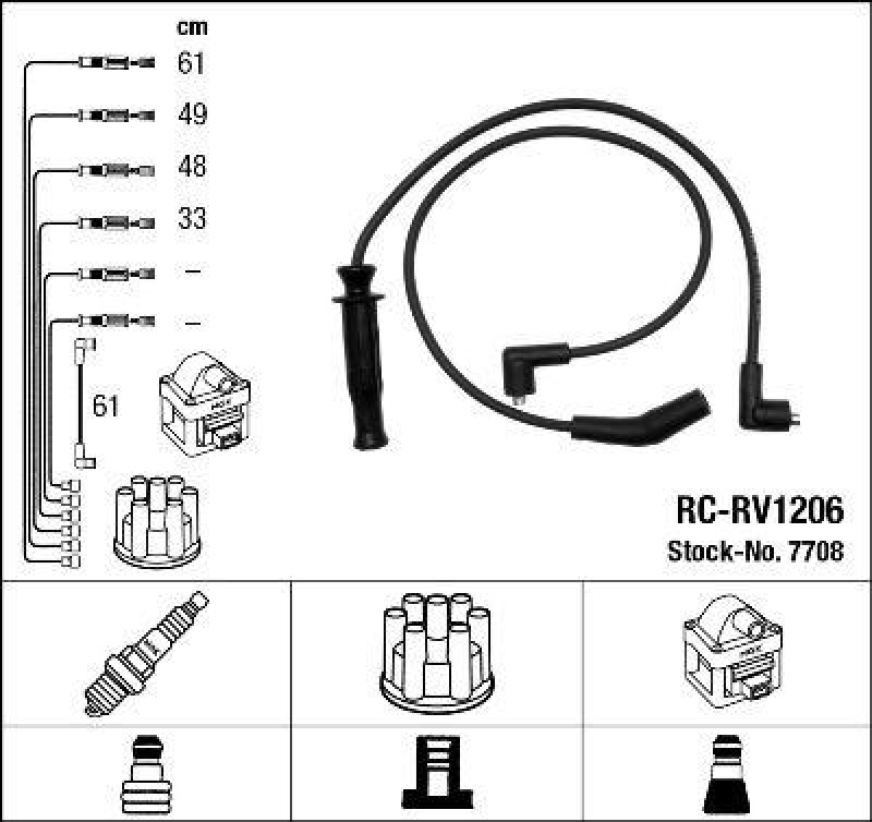 NGK 7708 Zündleitungssatz RC-RV1206 |Zündkabel