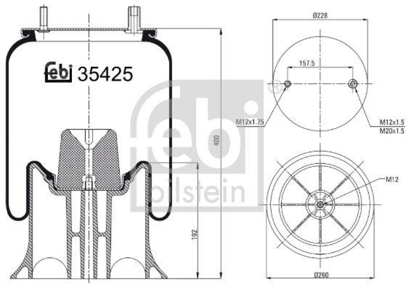 FEBI BILSTEIN 39425 Luftfederbalg mit Kunststoffkolben für Fruehauf (Crane)