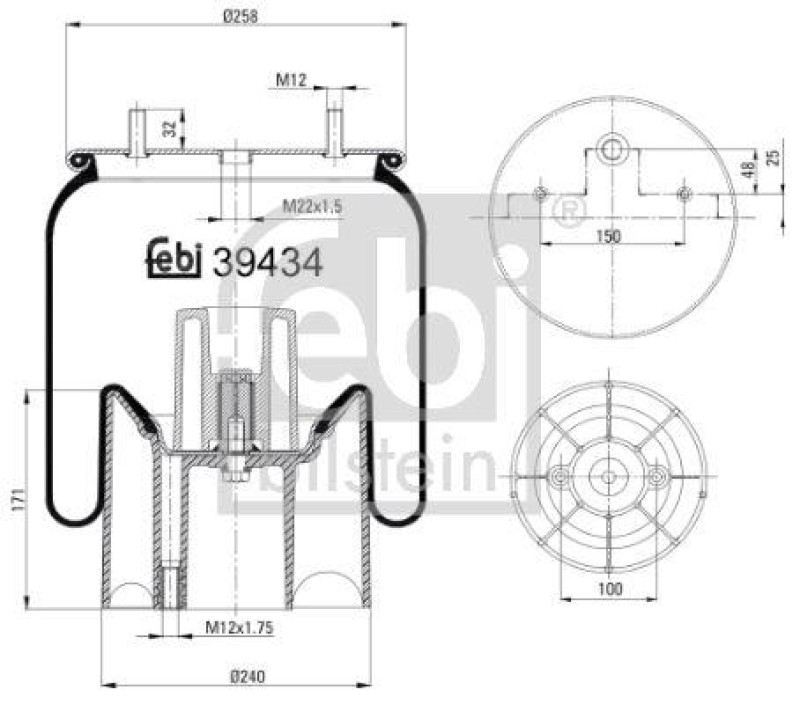 FEBI BILSTEIN 39434 Luftfederbalg mit Kunststoffkolben für Mercedes-Benz