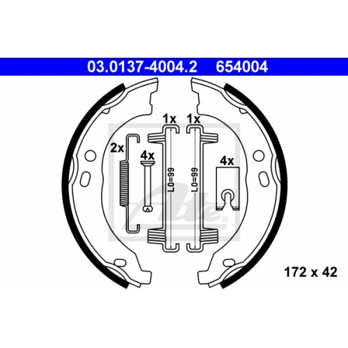 ATE 03.0137-4004.2 Bremsbackensatz Feststellbremse 172x42mm