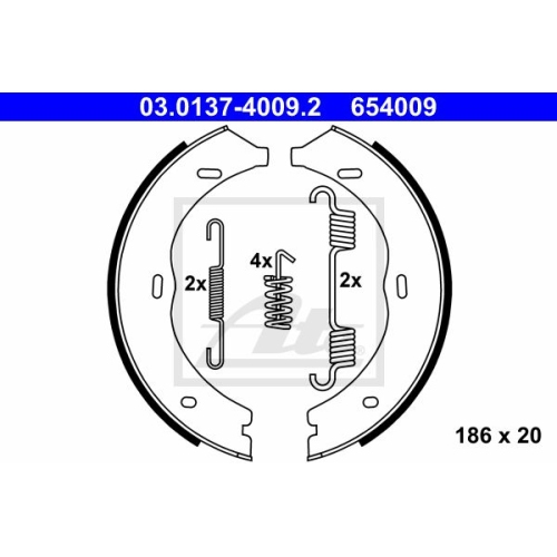 ATE 03.0137-4009.2 Bremsbackensatz Feststellbremse 186x20mm