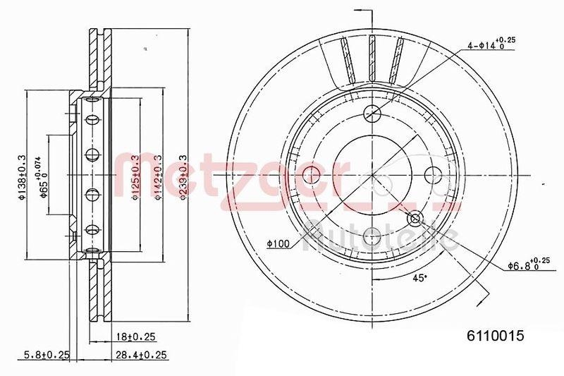 METZGER 6110015 Bremsscheibe Lack/Ks für VW VA