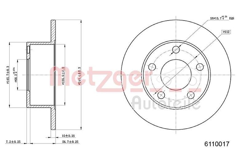 METZGER 6110017 Bremsscheibe Lack/Ks für AUDI HA