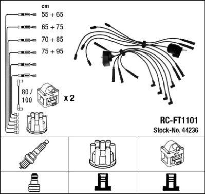 NGK 44236 Zündleitungssatz RC-FT1101 |Zündkabel