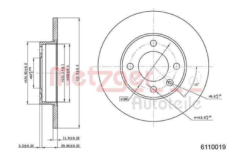 METZGER 6110019 Bremsscheibe Lack/Ks/Ms für AUDI/SEAT/VW VA