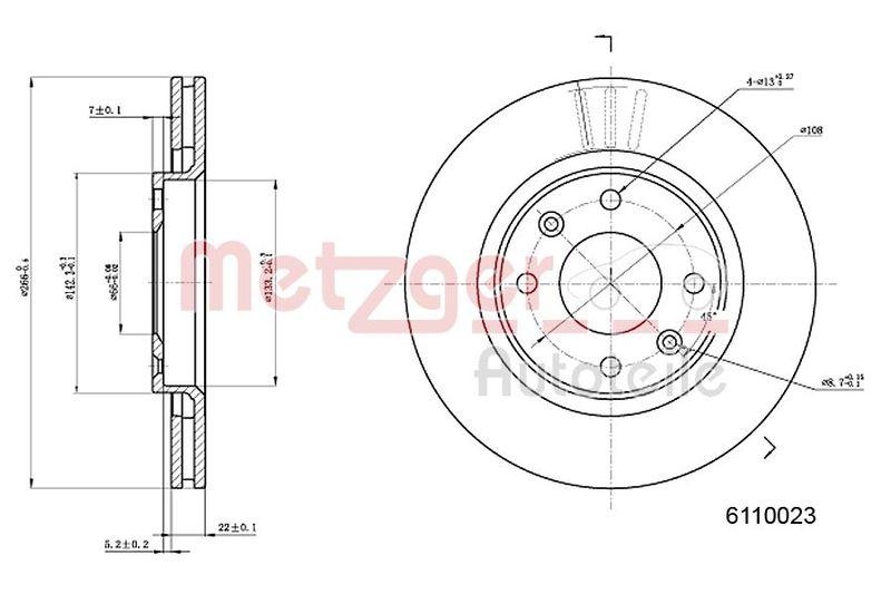 METZGER 6110023 Bremsscheibe Lack/Ks/Ms für CITROEN/PEUGEOT VA