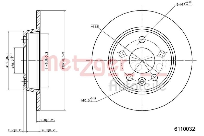 METZGER 6110032 Bremsscheibe Lack/Ks für FORD/SEAT/VW HA