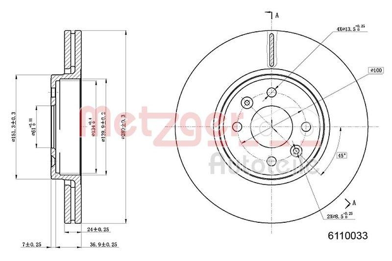 METZGER 6110033 Bremsscheibe Lack/Ks/Ms für RENAULT VA