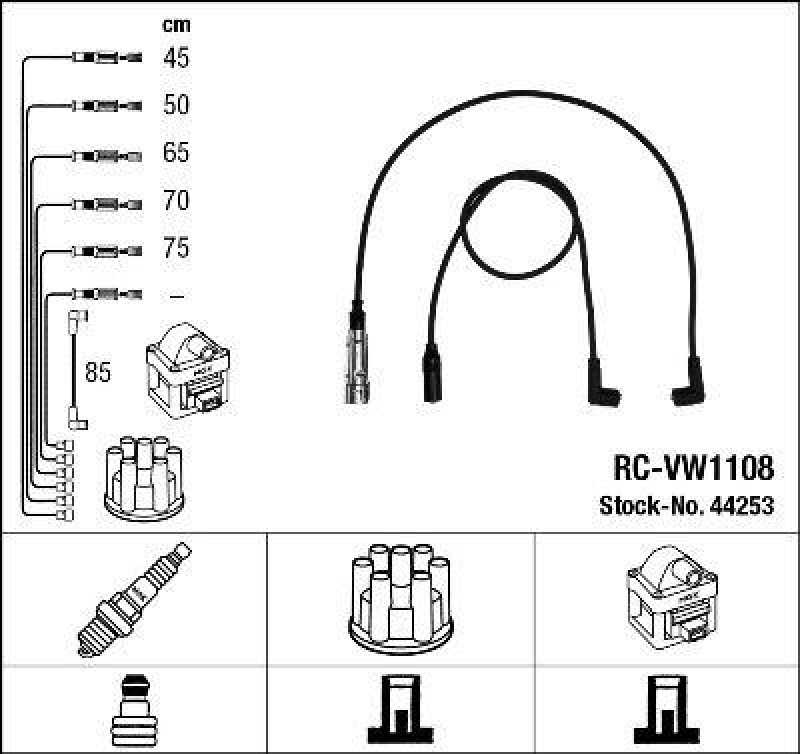 NGK 44253 Zündleitungssatz RC-VW1108 |Zündkabel