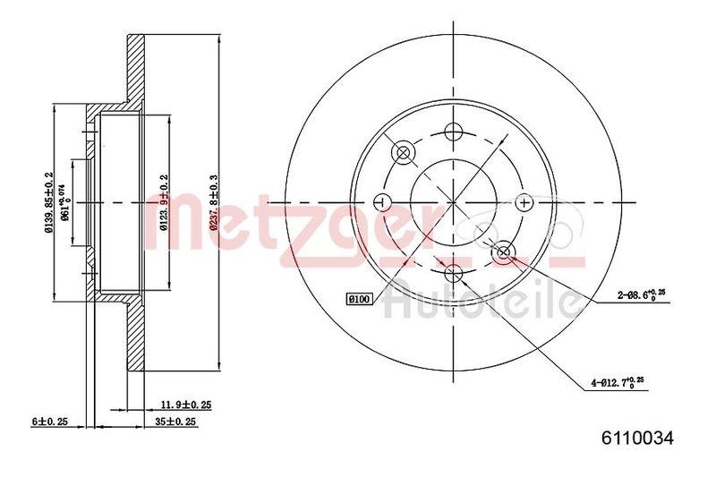 METZGER 6110034 Bremsscheibe Lack/Ks/Ms für RENAULT VA