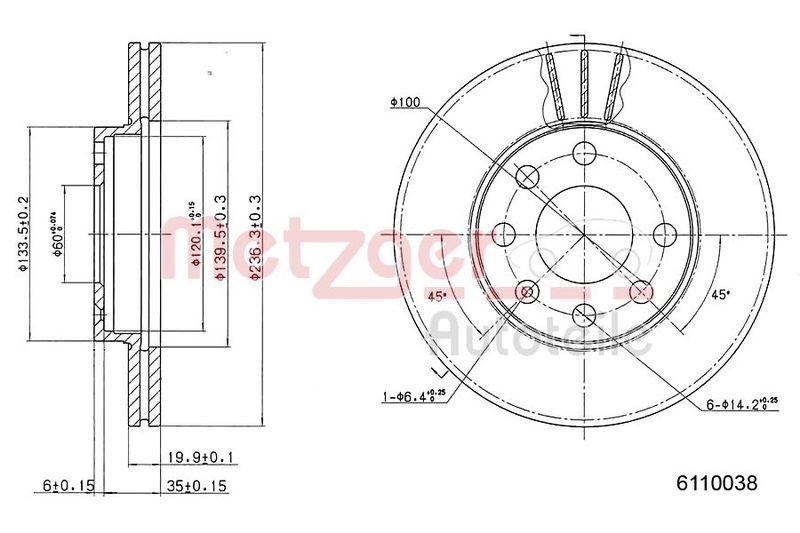 METZGER 6110038 Bremsscheibe Lack/Ks/Ms für OPEL VA