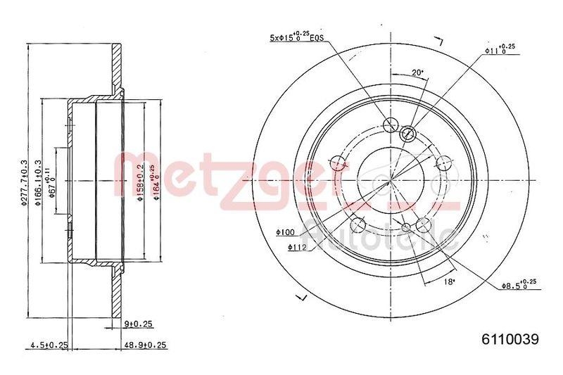 METZGER 6110039 Bremsscheibe Lack/Ks/Ms für MB HA