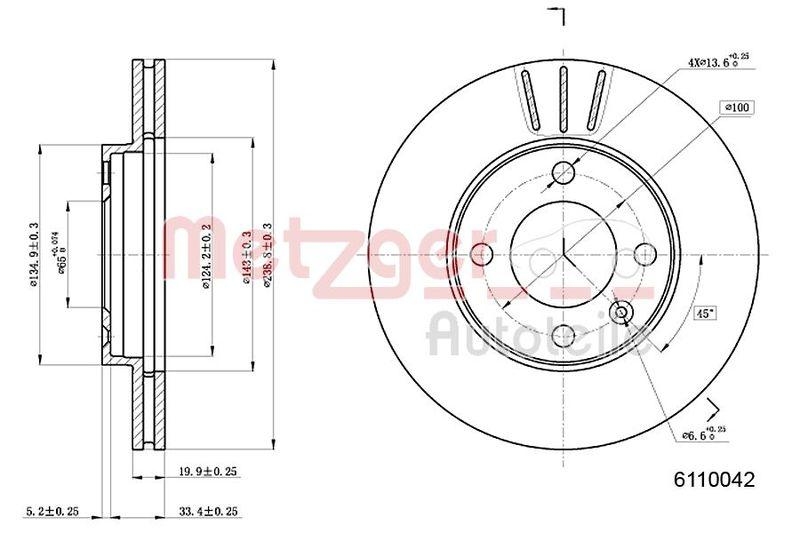 METZGER 6110042 Bremsscheibe Lack/Ks/Ms für AUDI/SEAT/VW VA