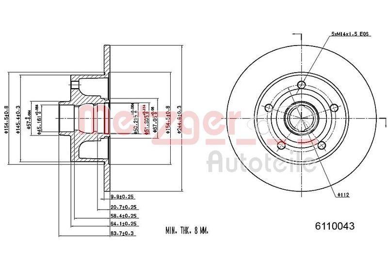 METZGER 6110043 Bremsscheibe Lack/Ks für AUDI HA