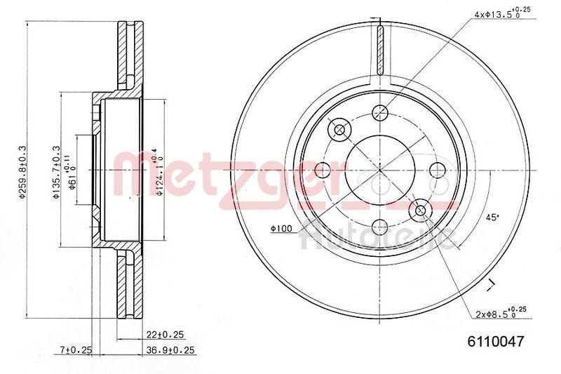 METZGER 6110047 Bremsscheibe Lack/Ks/Ms für NISSAN/RENAULT VA