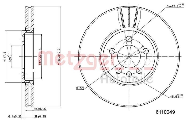 METZGER 6110049 Bremsscheibe Lack/Ks/Ms für AUDI/VW VA