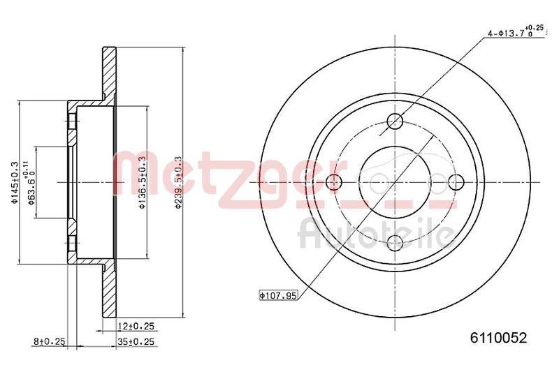 METZGER 6110052 Bremsscheibe Lack/Ks für FORD VA