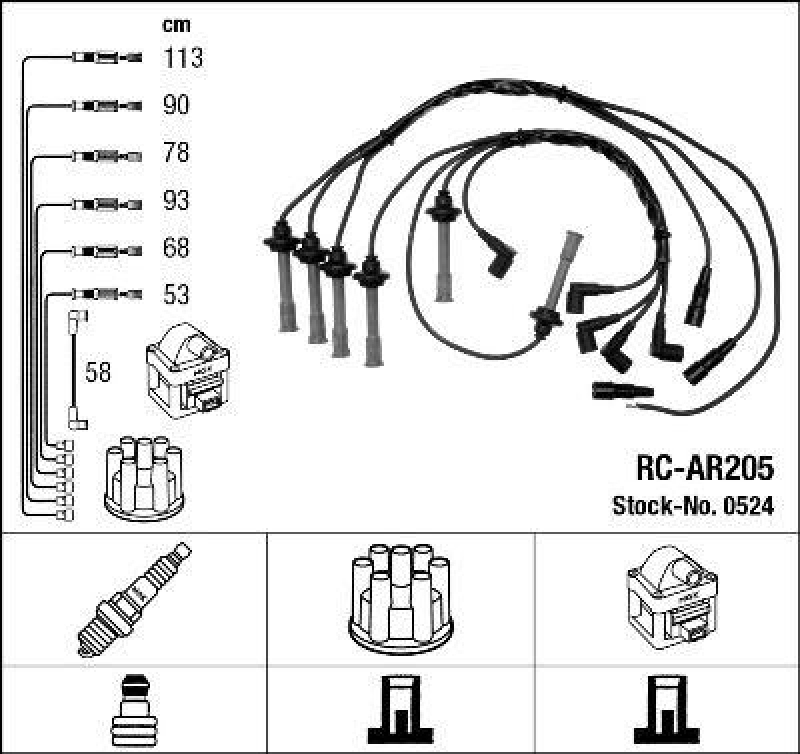 NGK 0524 Z&uuml;ndleitungssatz RC-AR205 |Z&uuml;ndkabel