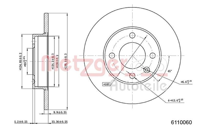 METZGER 6110060 Bremsscheibe Lack/Ks/Ms für AUDI/SEAT/VW VA