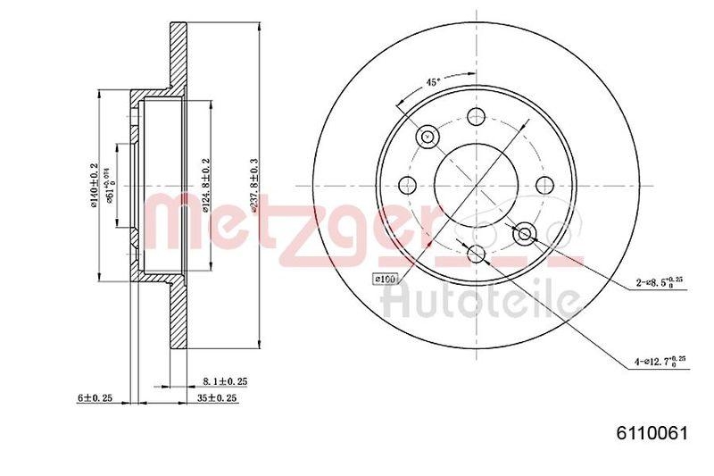 METZGER 6110061 Bremsscheibe Lack/Ks/Ms für RENAULT VA