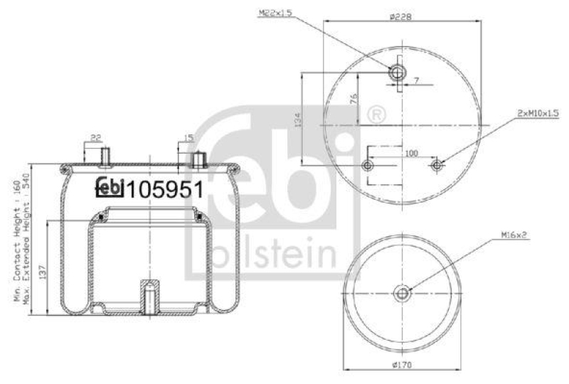 FEBI BILSTEIN 105951 Luftfederbalg mit Stahlkolben für DAF