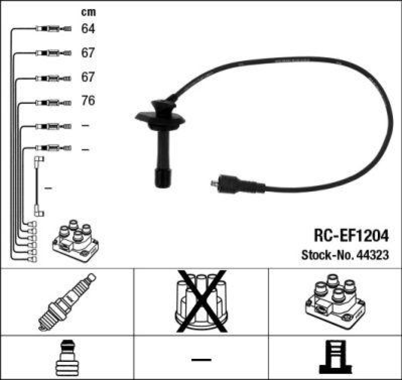 NGK 44323 Zündleitungssatz RC-EF1204 |Zündkabel